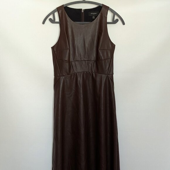 Banana Republic Factory Vegan Leather Dress Brown Size 0 Midi Length - Picture 3 of 9